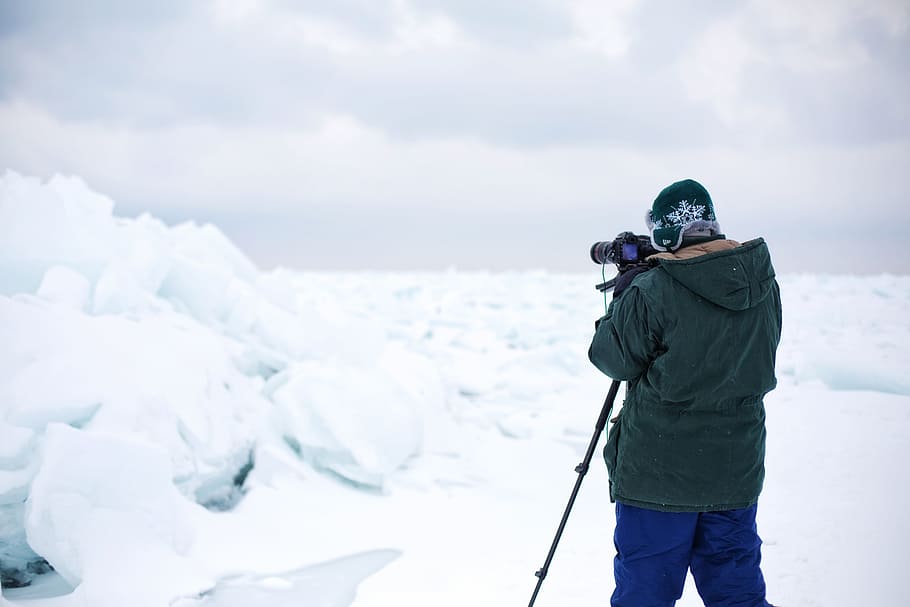 huron, lake, frozen, ice, snow, winter, human, activity, photographer, HD wallpaper