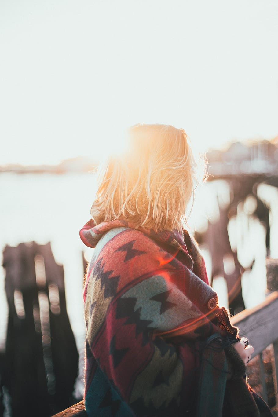 blur, brown, red, sunset, white, women, yellow, rear view, one person HD wallpaper