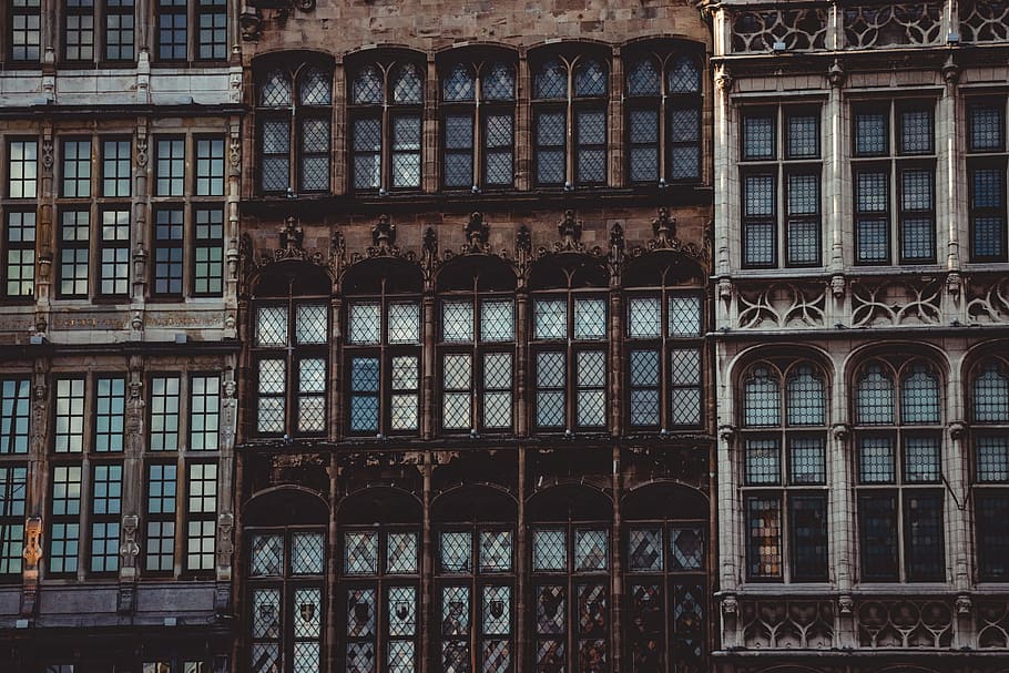 brown and white concrete building, window, architecture, facade HD wallpaper