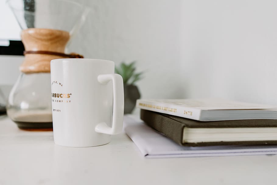 White Mug Near Book, books, chemex, coffee, cup, drink, publication HD wallpaper