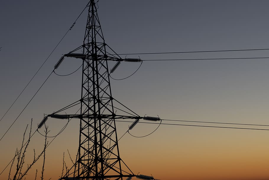 electricity, moon, dusk, sky, nature, evening, silhouette, cable HD wallpaper