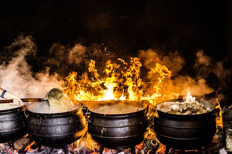 Time Lapse Photography of Four Black Metal Cooking Wares, ash HD wallpaper