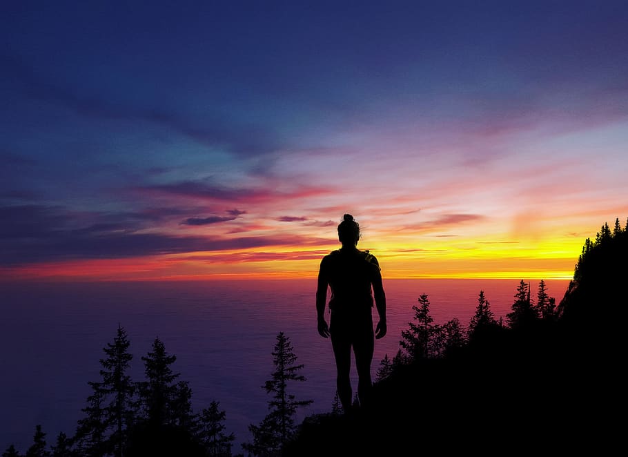 Silhouette Of Person, backlit, dawn, man, slovenia, standing HD wallpaper
