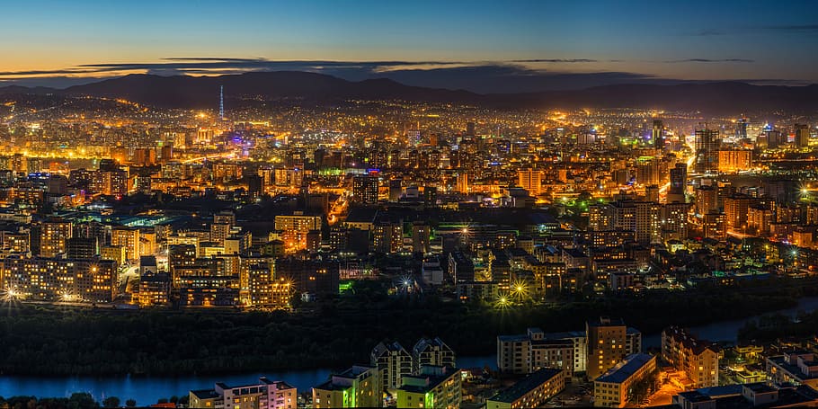 view, city, construction, architecture, building, night, urban HD wallpaper