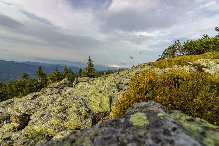 rocks, stones, green, sky, grass, cloud - sky, plant, beauty in nature HD wallpaper
