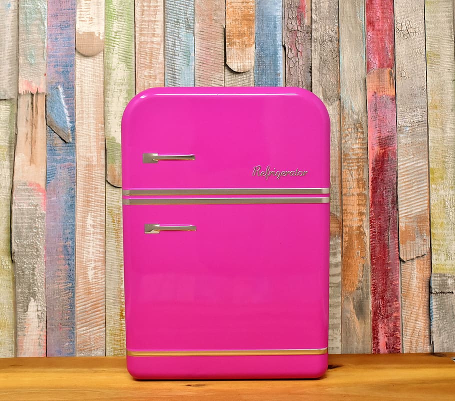 refrigerator, pink, powerful, box, storage, cookie jar, tin can, HD wallpaper