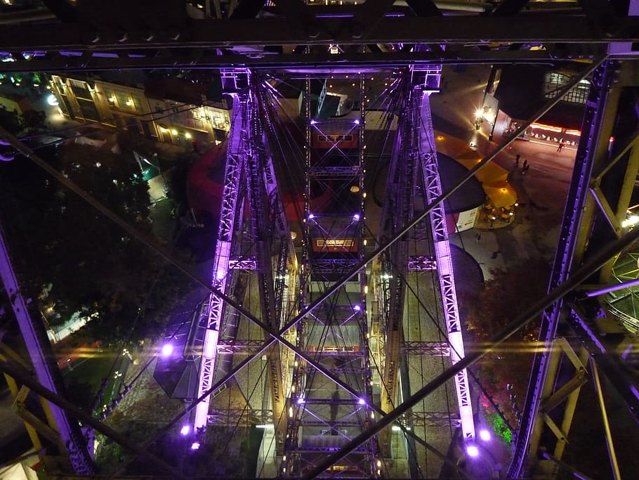 austria, vienna, prater, ferris wheel, night, illuminated, lighting equipment HD wallpaper