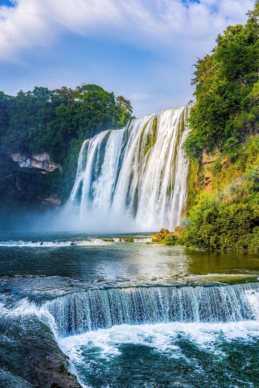 waterfalls, guizhou, china, river, rainbow, scenics - nature
