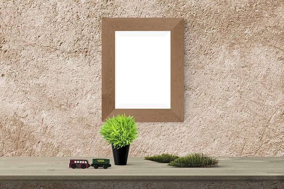 poster, frame, desk, plant, toy, pine, window, architecture, HD wallpaper