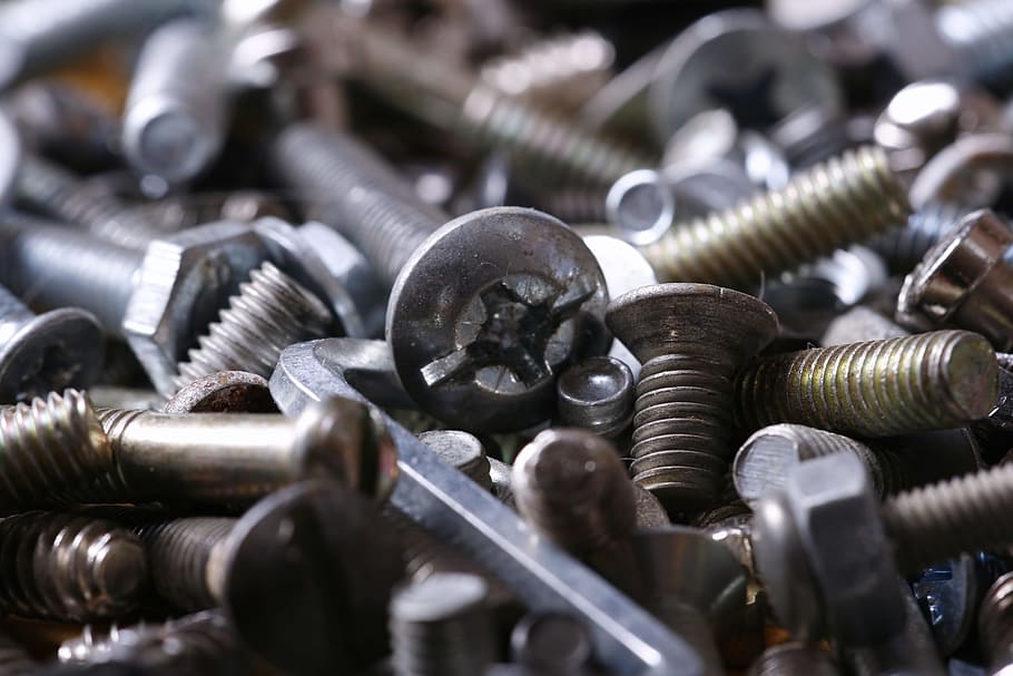 screws, closeup, heap, chrome, steel, nobody, many, heavy, bolt HD wallpaper