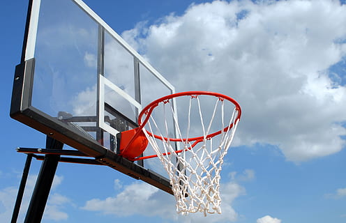 Black and White Basketball Hoop, action, active, activity, blue sky HD wallpaper