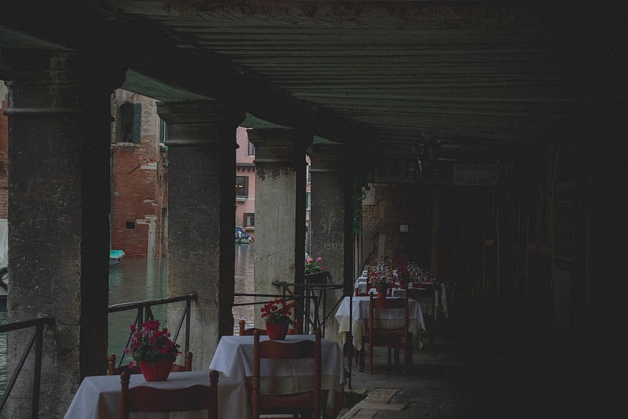 italy, venice, lunch, restaurant, restaurant seating, flowers HD wallpaper