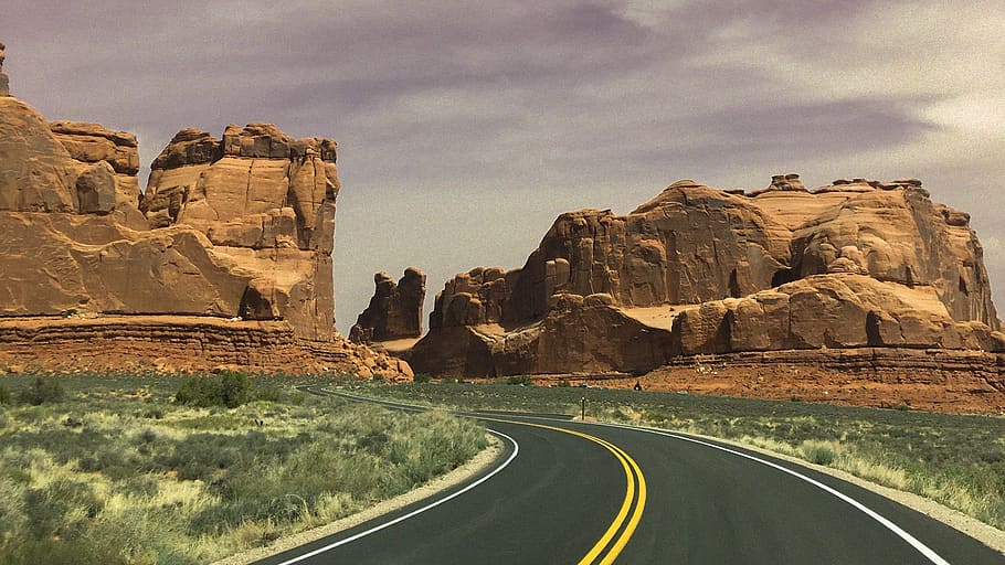 road, highway, arches, mesa, outdoors, nature, united states HD wallpaper