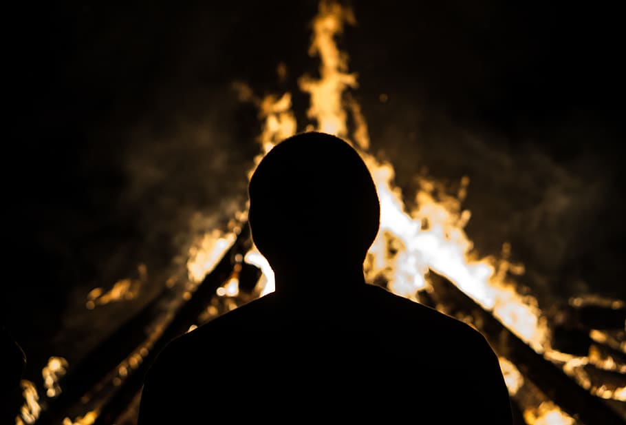 fire, camping, outdoors, winter, cold, silhouette, burning HD wallpaper