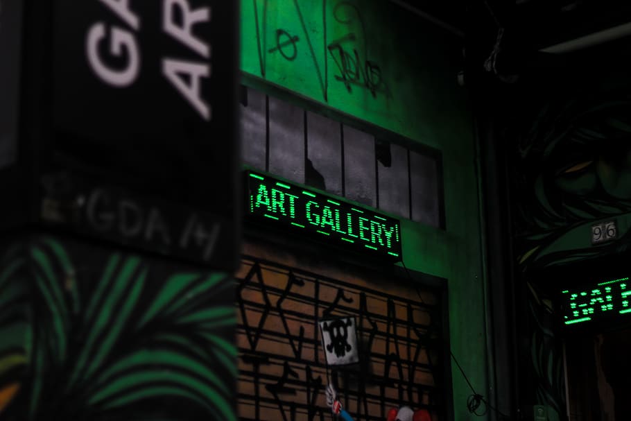 green Gallery LED signage at daytime, light, urban, neon, town HD wallpaper
