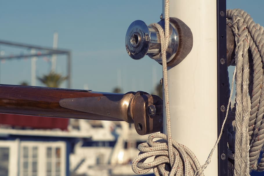 sailboat, pole, rope, focus on foreground, metal, close-up HD wallpaper