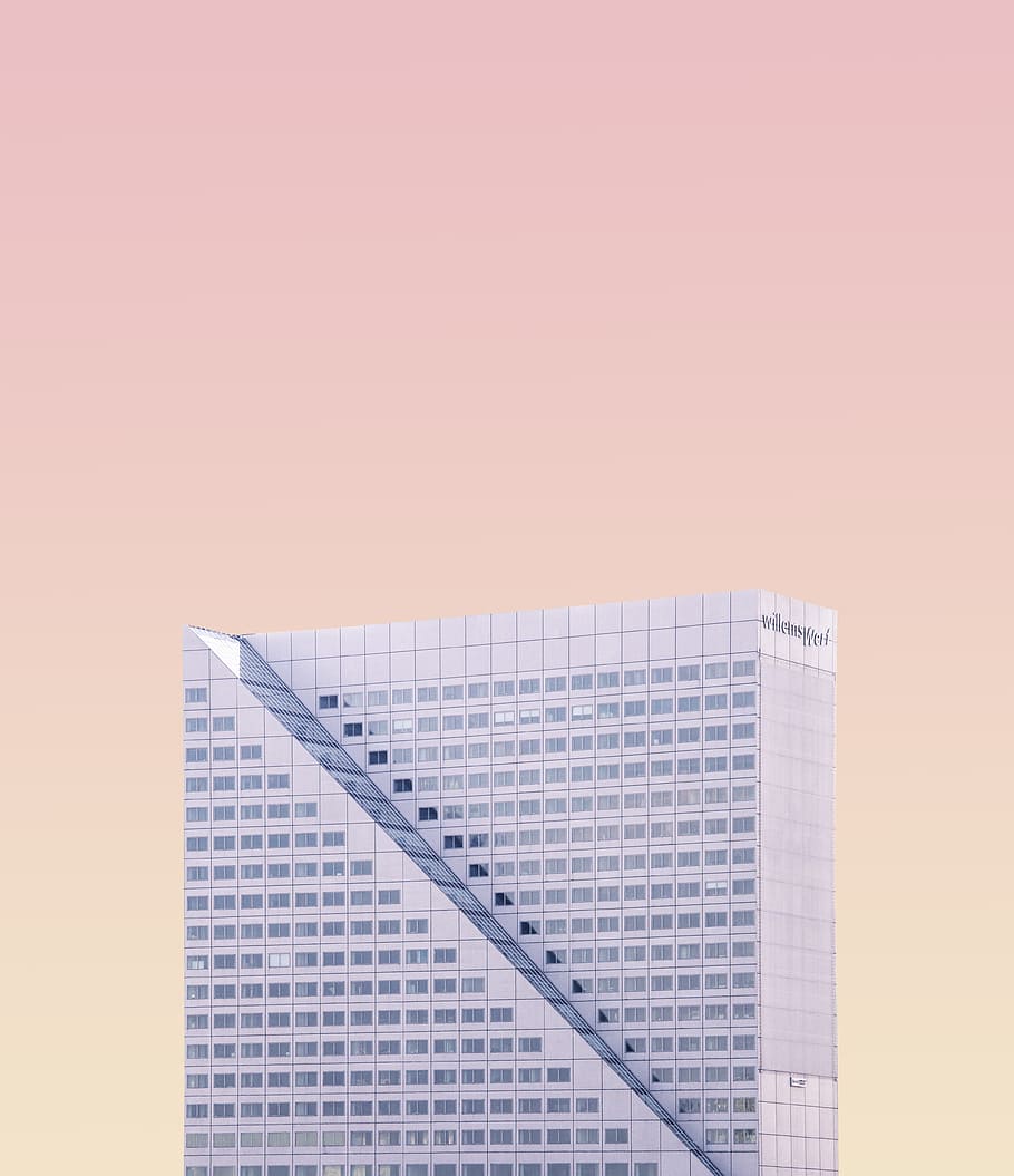 high-rise building under pinkish sky, tower, architecture, gradient HD wallpaper