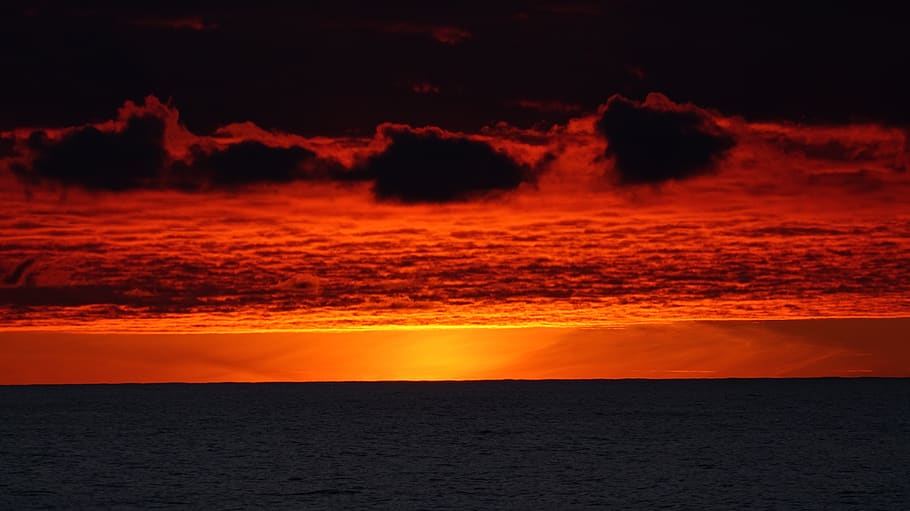sunset at sea, ocean sunset, twilight, water, sky, cloud - sky HD wallpaper