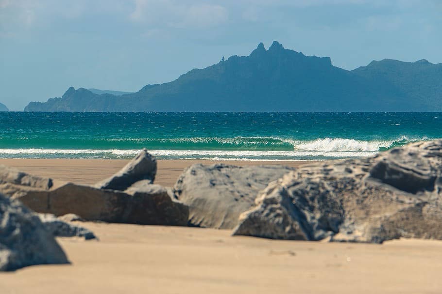 new zealand, mangawhai heads, mangawhai heads beach, island, HD wallpaper