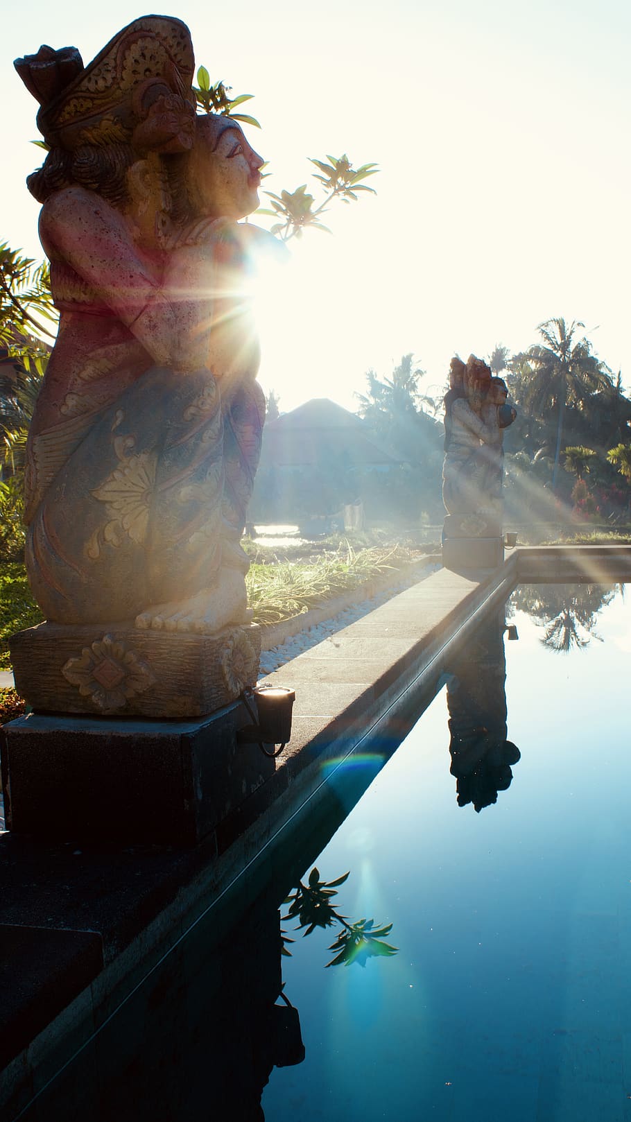 reflection, water, lens flare, nature, no people, sky, day HD wallpaper