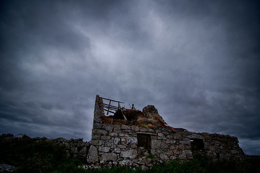 ireland, letterfrack, connemara national park, ruin, stone