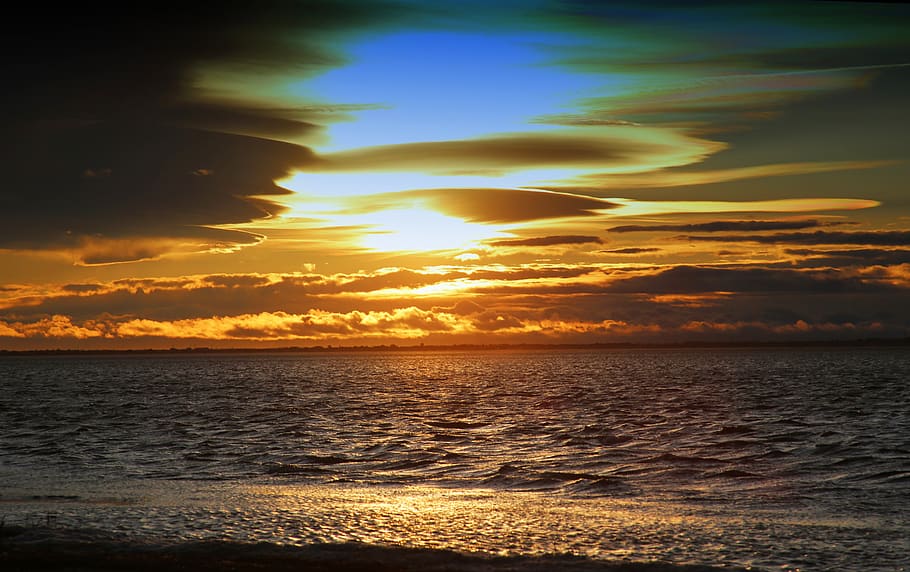 sunset, dawn, twilight, body of water, beach, outdoor, seascape HD wallpaper