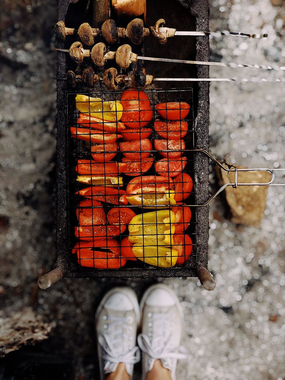 barbecue, peppers, chicken, fire, roast, bbq, cook, outdoors HD wallpaper