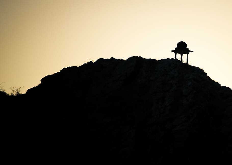 india, jaipur, black, temple, evening, silhouette, mountain HD wallpaper