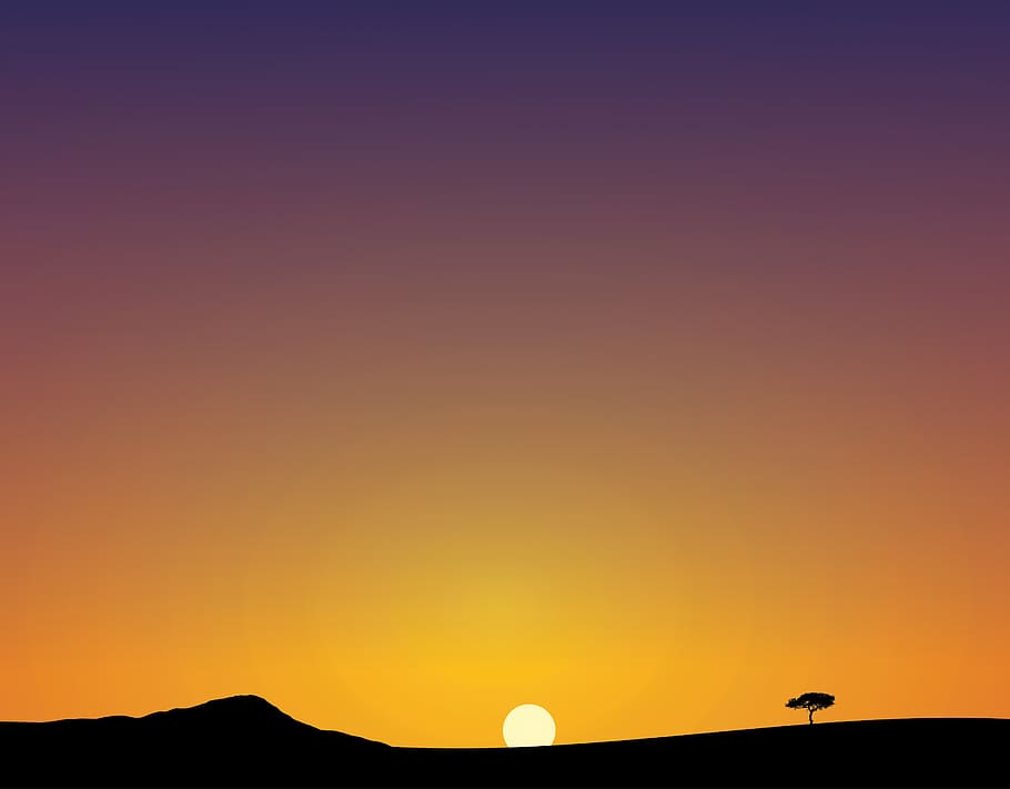 sunset, dawn, sky, silhouette, moon, outdoors, backlit, light HD wallpaper