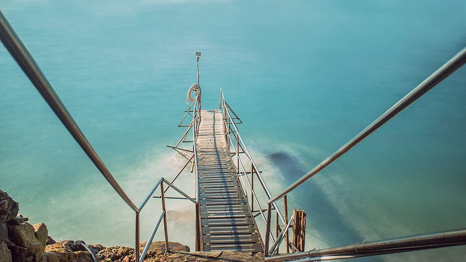 Brown Dock Bridge on Body of Water, architecture, daylight, expression HD wallpaper