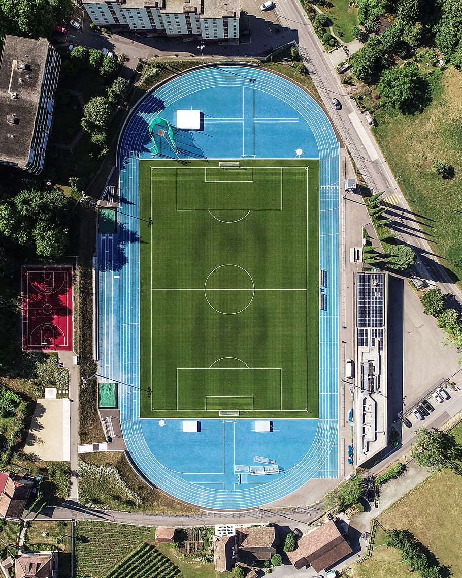 aerial photography of American football stadium at daytime, switzerland