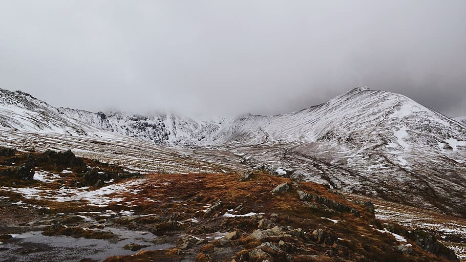 brown mountain covered by snow, nature, landscape, alps, outdoors HD wallpaper