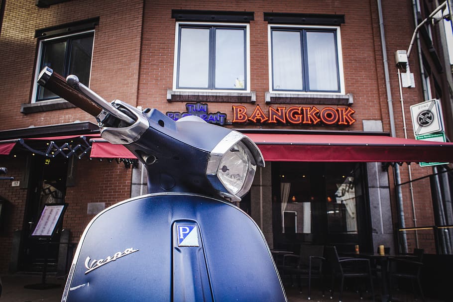 blue automatic scooter, chair, furniture, motor scooter, vehicle HD wallpaper