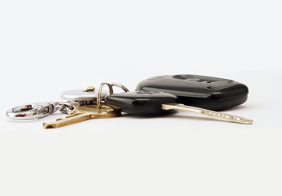 Two Black and Brass-colored Keys With Fob, accessory, car keys HD wallpaper