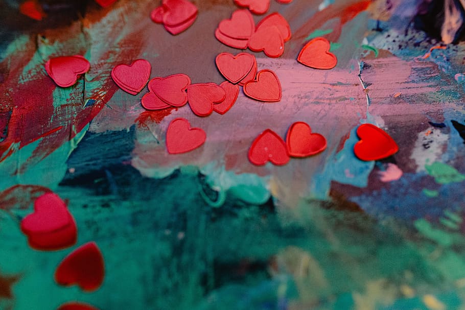 Heart foil confetti, background, love, red, valentine, valentine's day