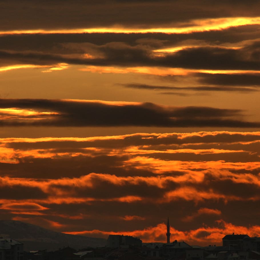 mosque, sky, cloud, cloud - sky, sunset, orange color, scenics - nature HD wallpaper