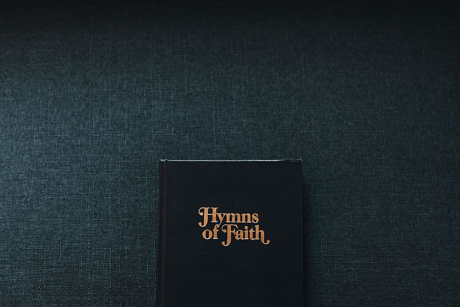 Hymns of Faith book, cover, gold, old fashioned, music, sing