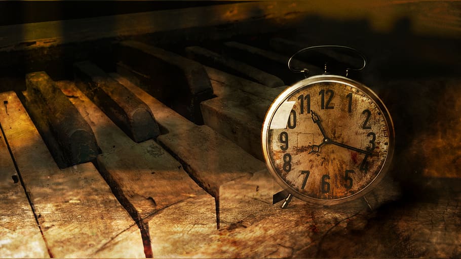 piano, clock, time, vote, atmosphere, artistic, artfully, surreal HD wallpaper