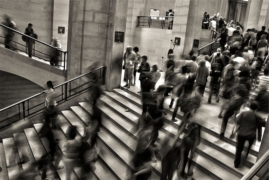 people, crowded, steps, walking, stairs, train station, busy HD wallpaper