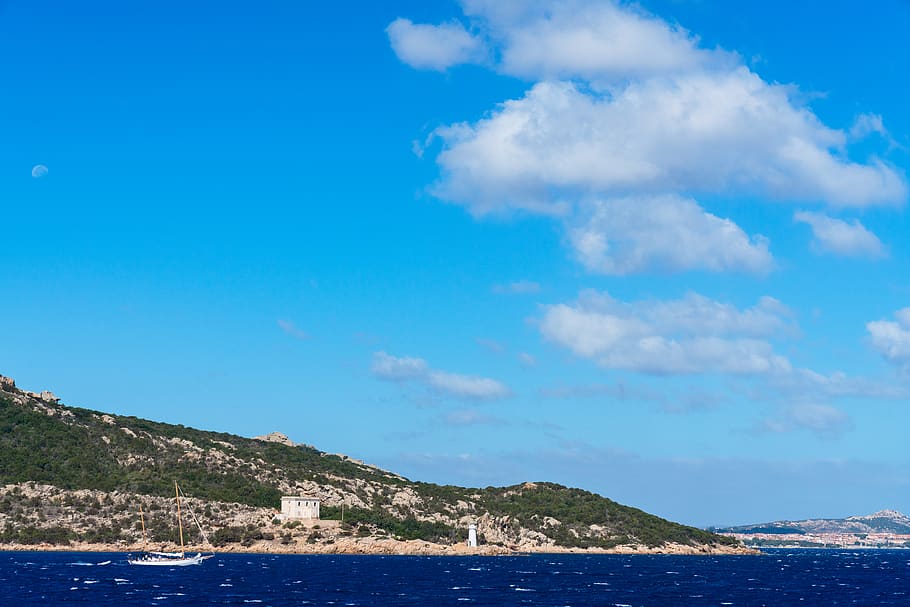 sky, boat, rocks, lighthouse, clouds, waves, water, cloud - sky HD wallpaper