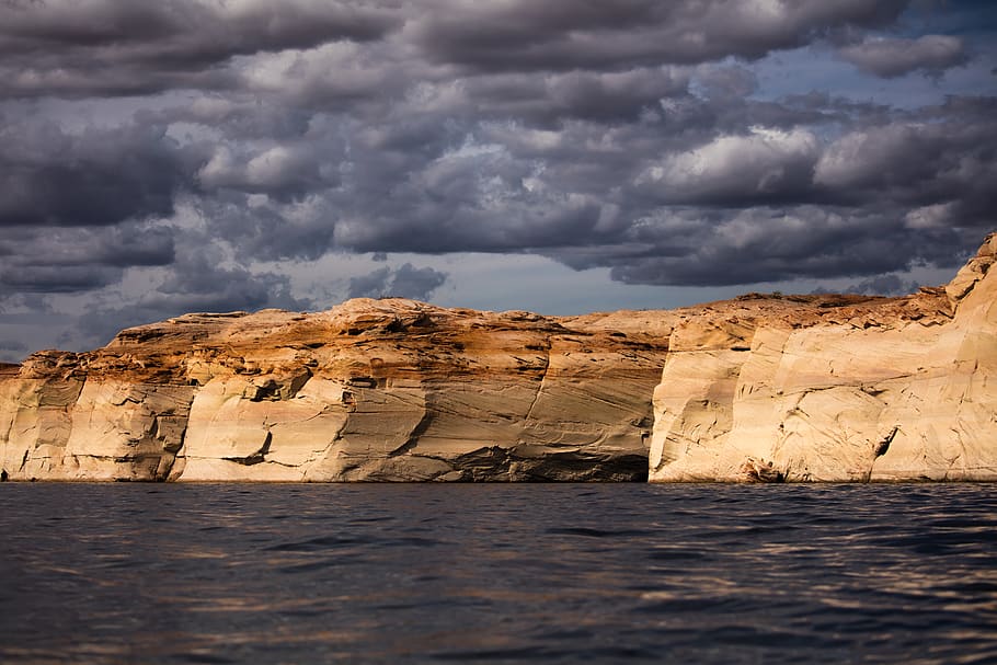 nature, outdoors, cliff, mesa, animal, bird, water, promontory, HD wallpaper