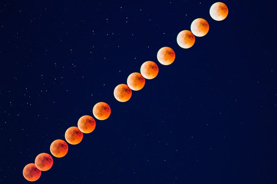 orange moon, universe, outdoors, astronomy, space, lunar eclipse, HD wallpaper