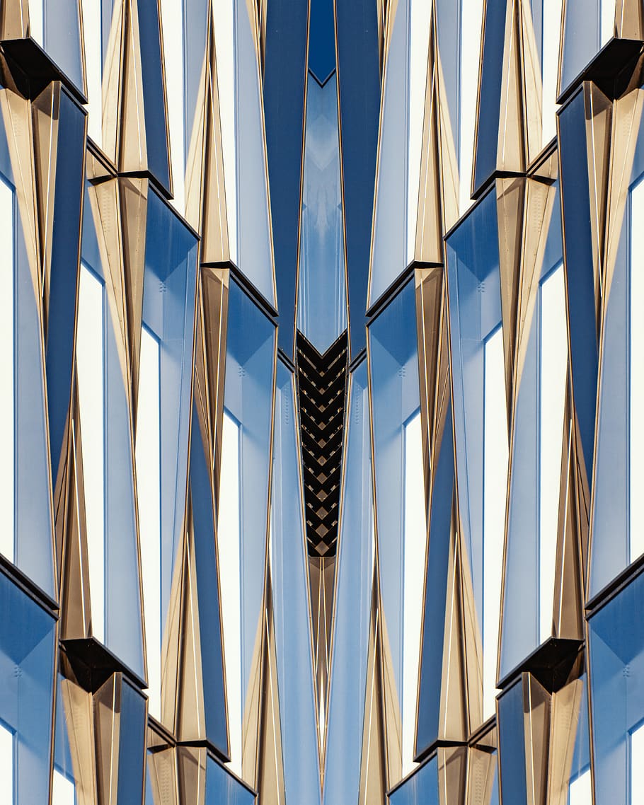 blue concrete building, low angle view, pattern, no people, sky HD wallpaper