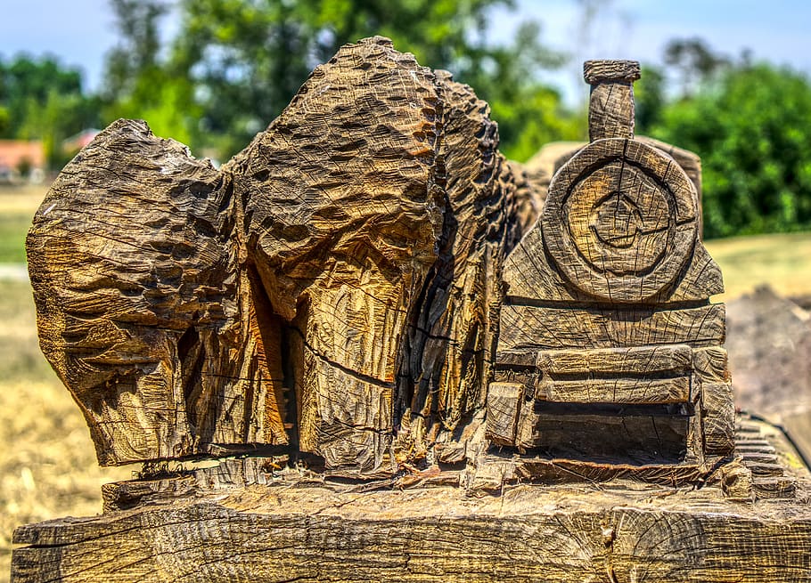 train, railway, wood, artwork, carving, log, model, rheingold HD wallpaper