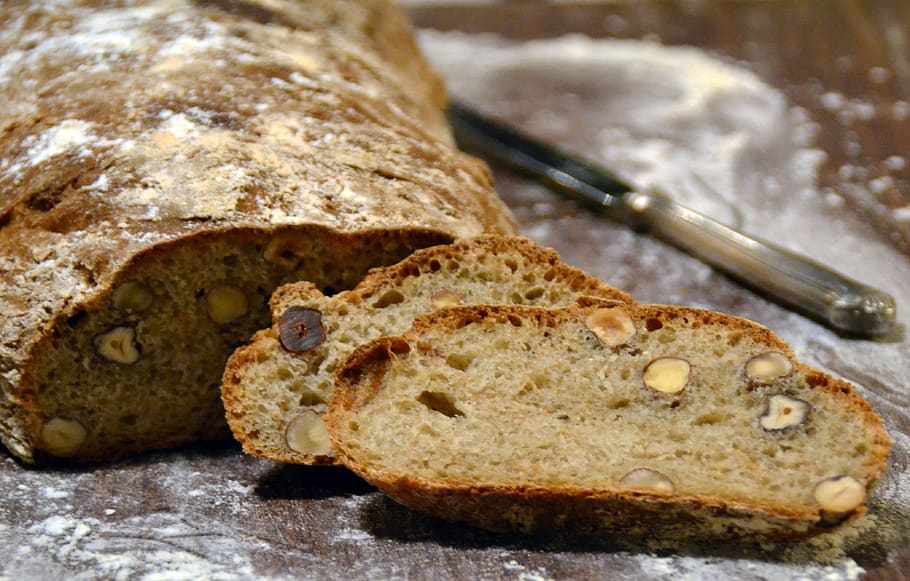 bread, hazelnuts, snack, mat, food, eat, health, nutrition HD wallpaper