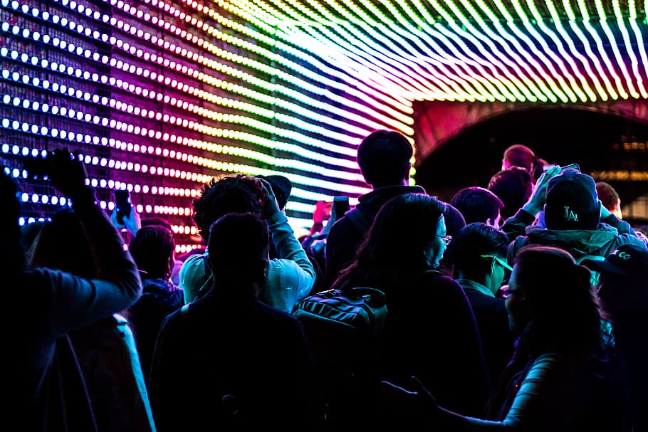 Group of People Sitting on Chair in Dimmed Room, audience, colors HD wallpaper
