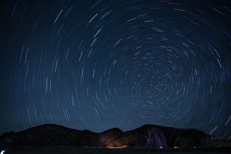 Timelapse Photography of Stars at Night, dark, landscape, mountain HD wallpaper