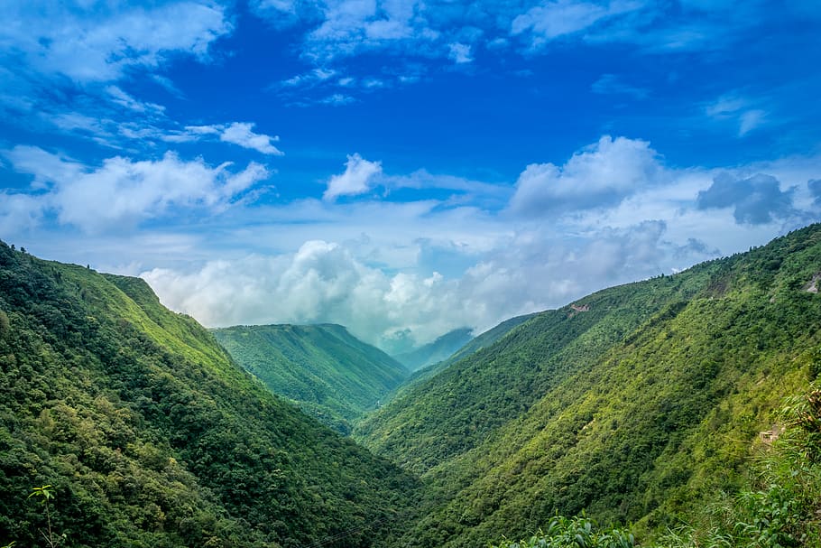 Green Plants Covered Mountain, altitude, clouds, daylight, grass HD wallpaper