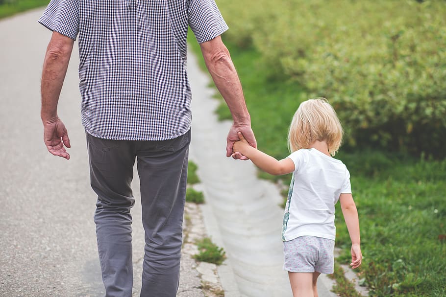 Man and Child Walking Near Bushes during Daytime, active, adolescent HD wallpaper