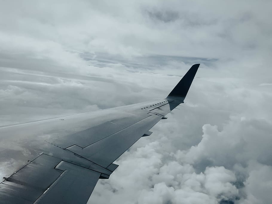 travel, plane, flying, clouds, cloud - sky, air vehicle, airplane HD wallpaper